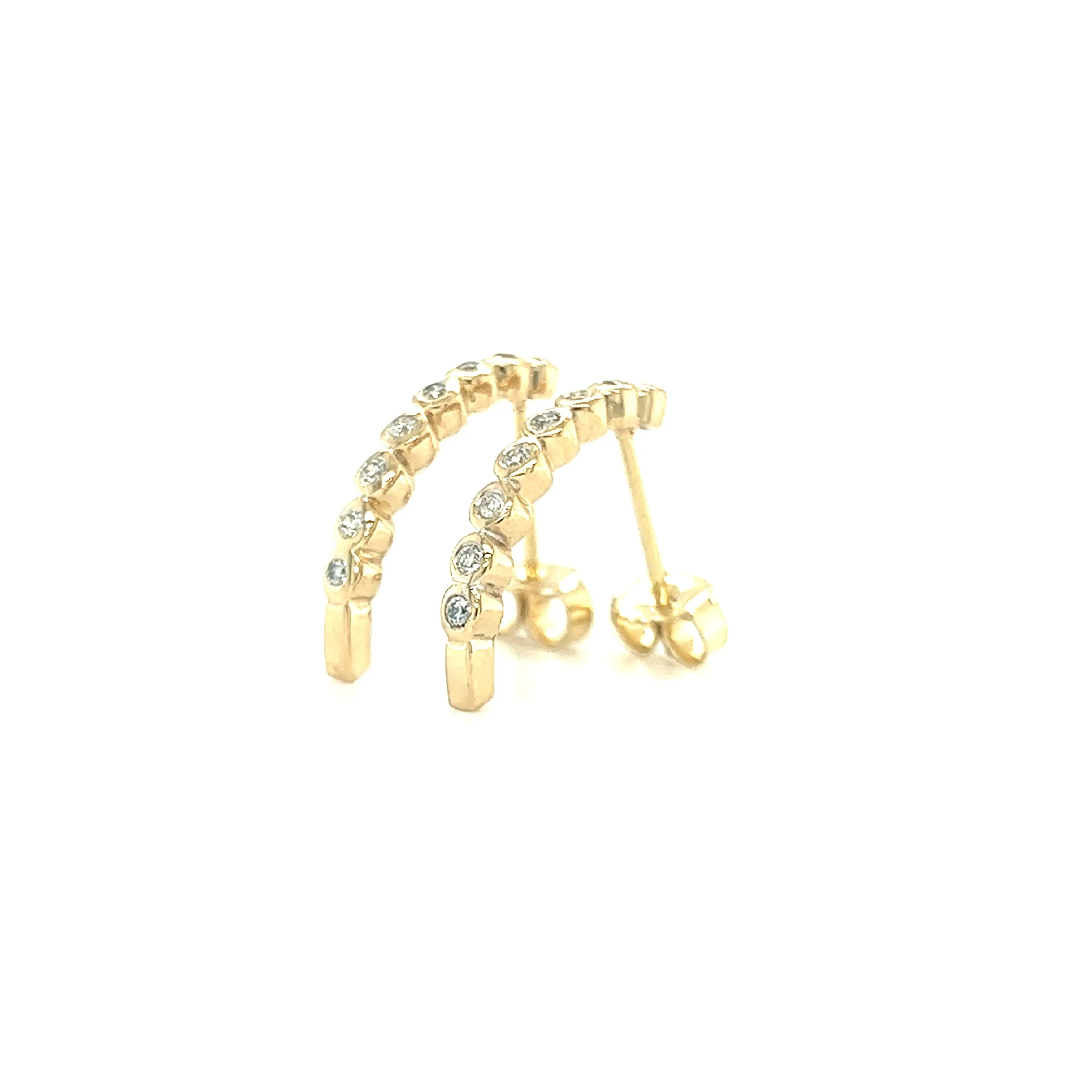 J-Hoop Earrings with Sixteen Diamonds in 14K Yellow Gold