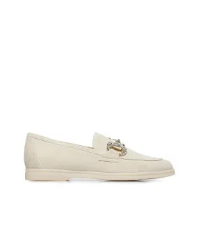 Jewel buckled ivory suede loafer