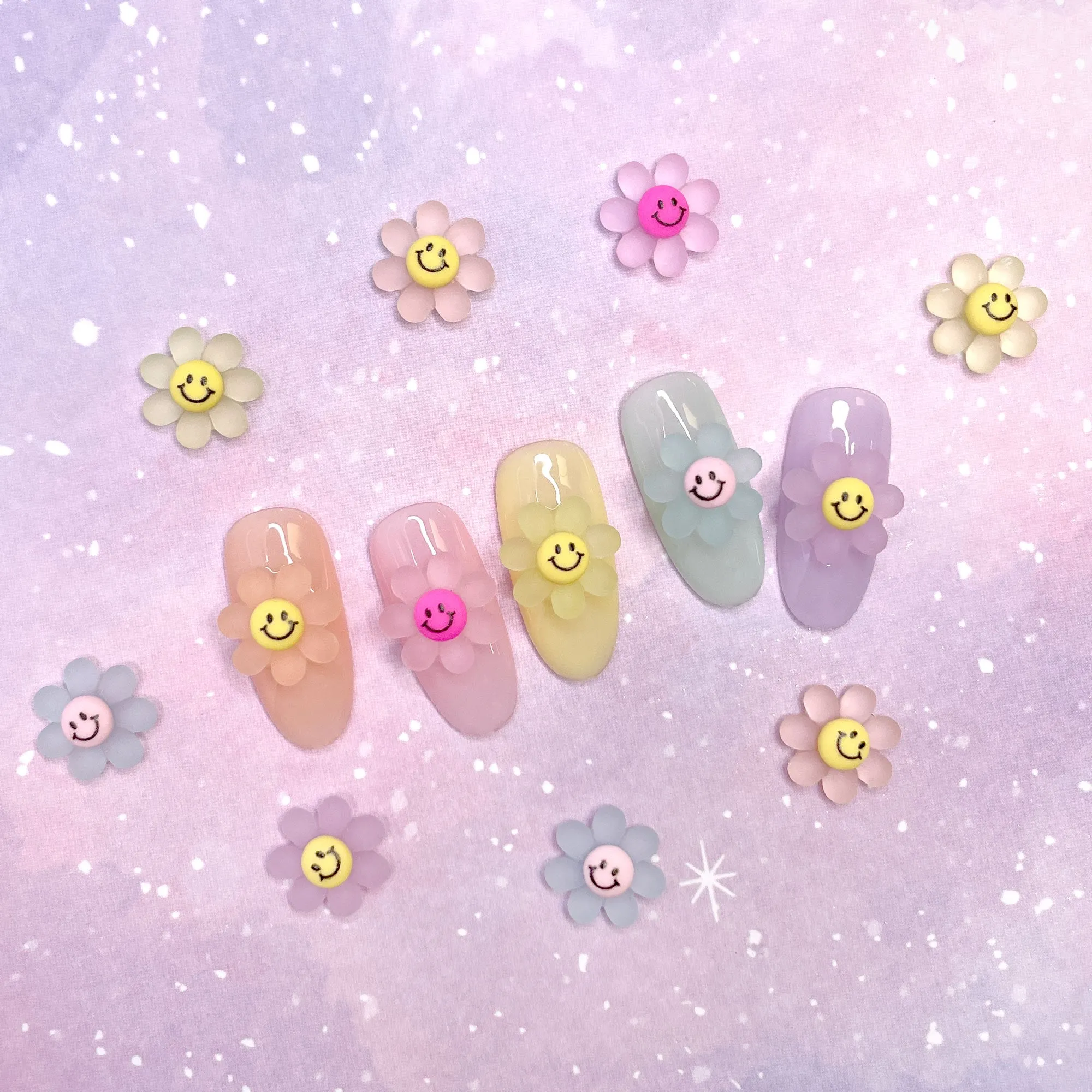 Kawaii Resin Cabochon / Pastel Jelly Smiley Daisy