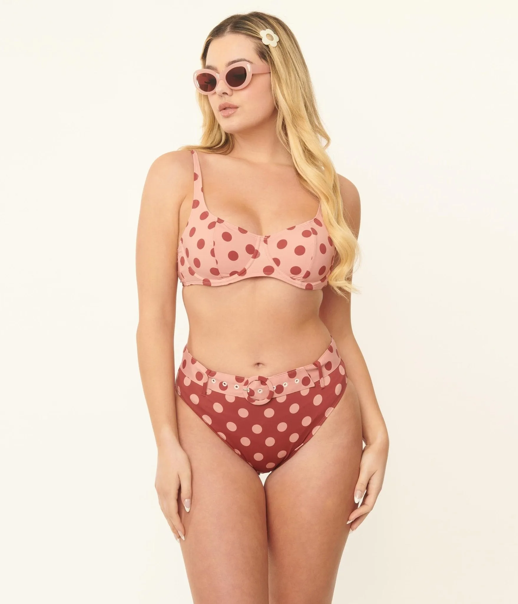 Kingdom & State Burgundy & Dusty Pink Polka Dot Swim Bottoms