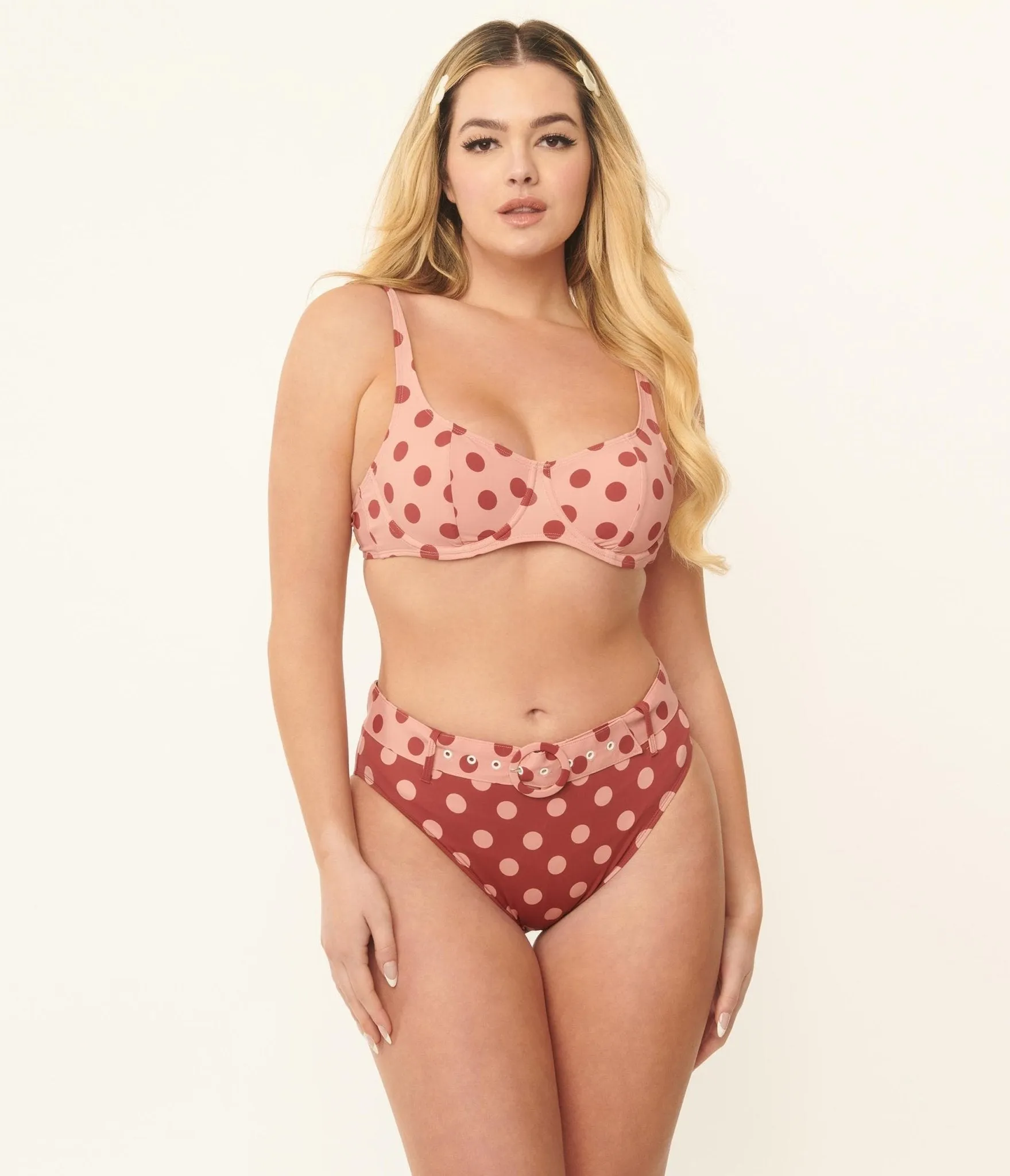 Kingdom & State Burgundy & Dusty Pink Polka Dot Swim Bottoms