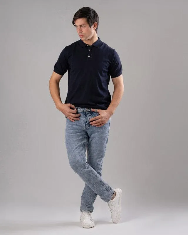 KNIT POLO SHIRT  - NAVY