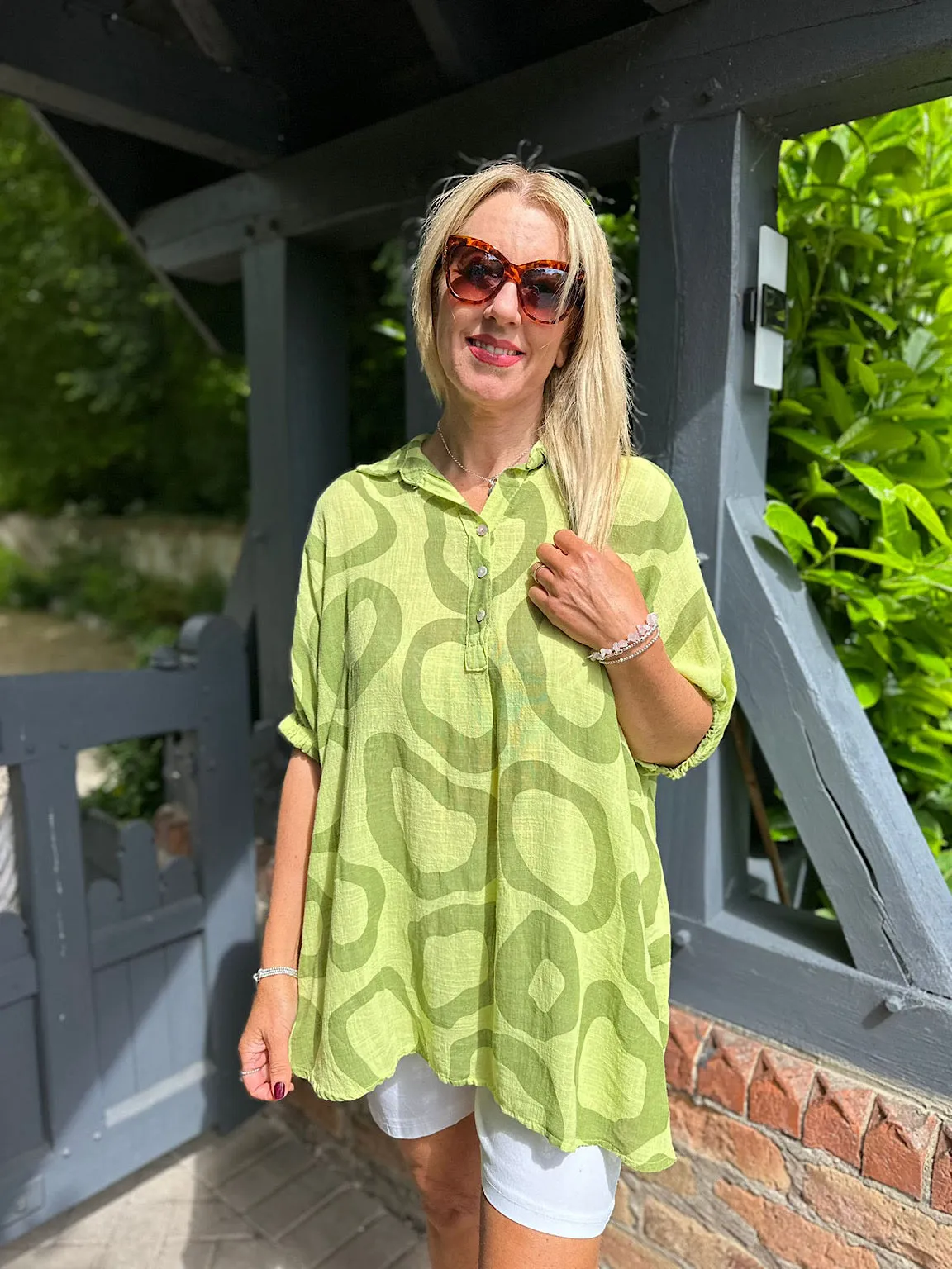 Lime Circle Print Blouse Tiffany