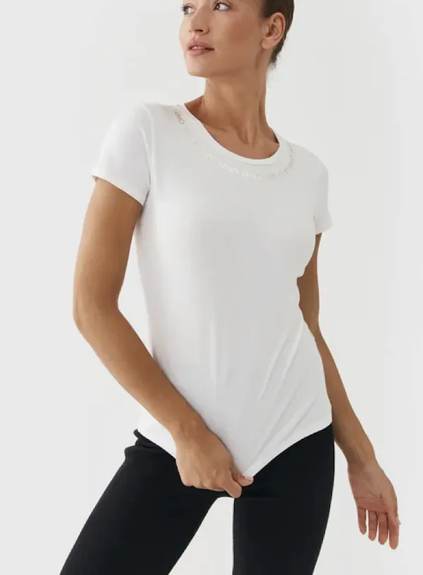 LiuJo – T-shirt in Cotone – TF3295 J0088 – Ivory con Stampa SOLO TG L