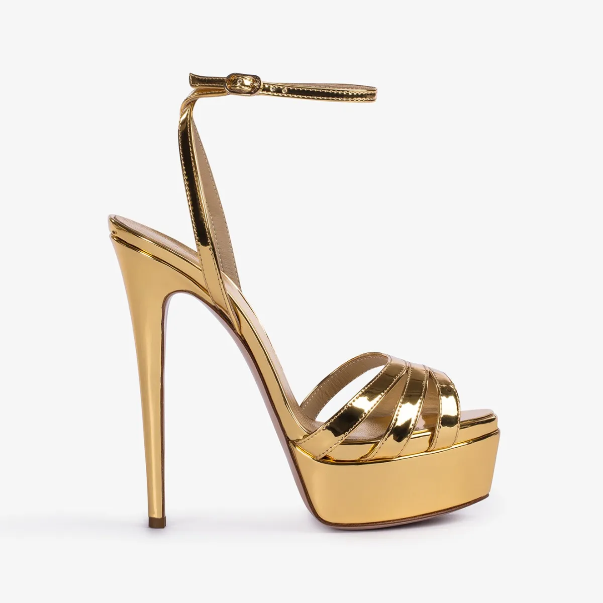 LOLA SANDAL 140 mm Nugget gold metallic platform sandal