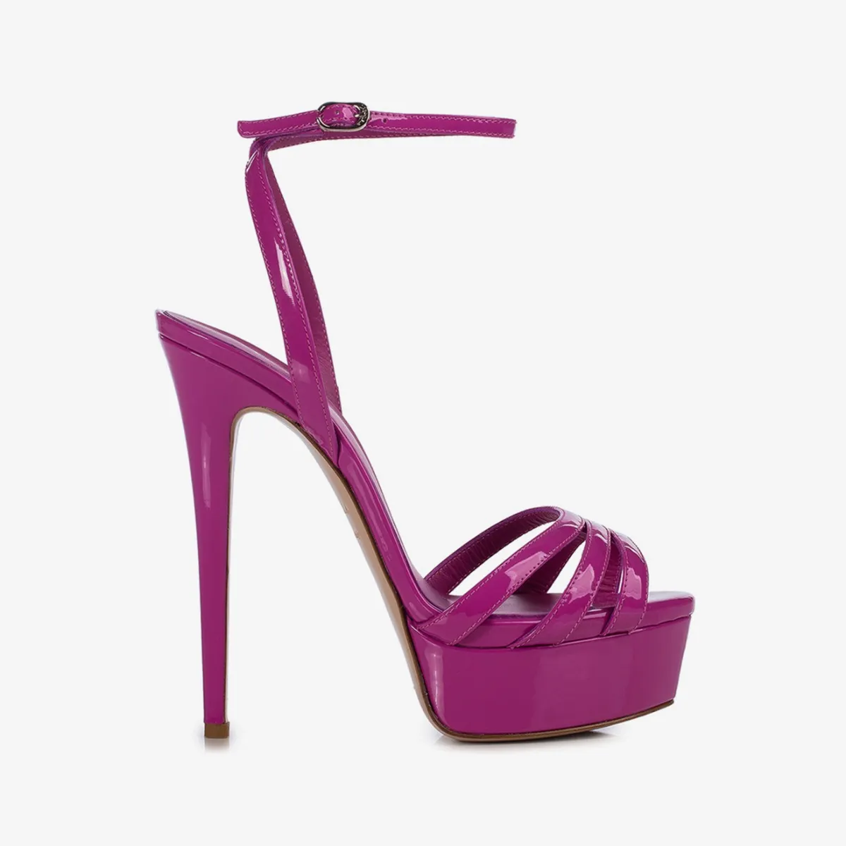 LOLA SANDAL 140 mm Orchid purple patent leather platform sandal