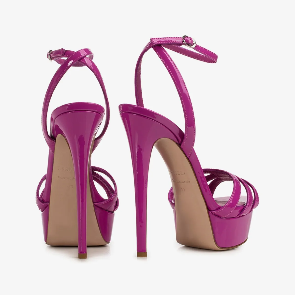 LOLA SANDAL 140 mm Orchid purple patent leather platform sandal