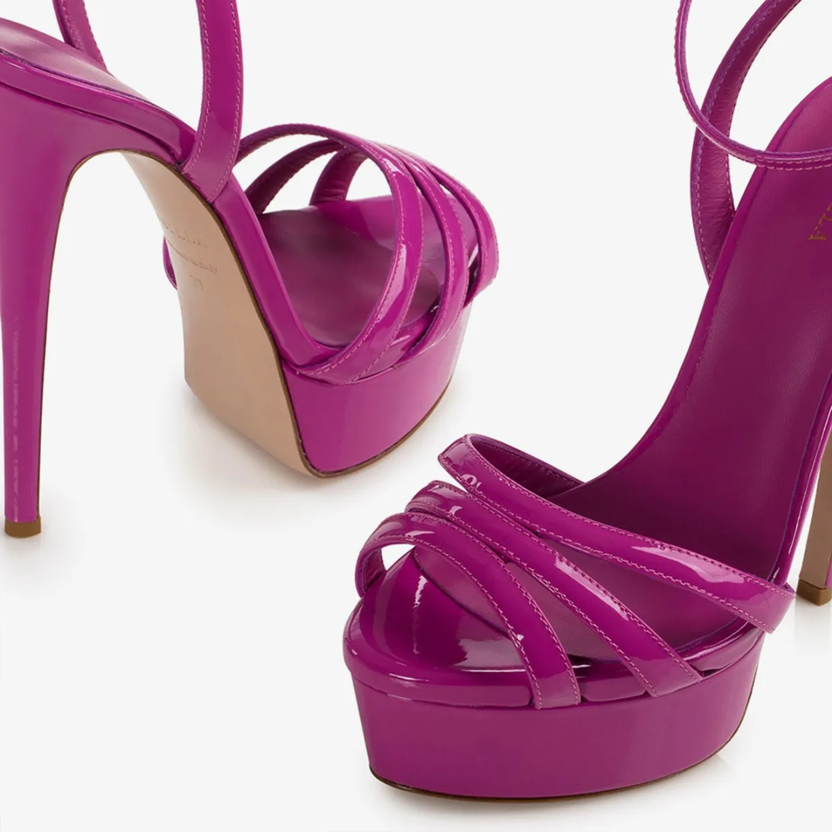 LOLA SANDAL 140 mm Orchid purple patent leather platform sandal