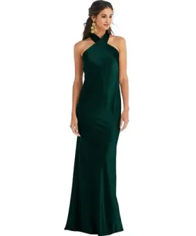 Lovely Women's Draped Twist Halter Tie-Back Trumpet Gown