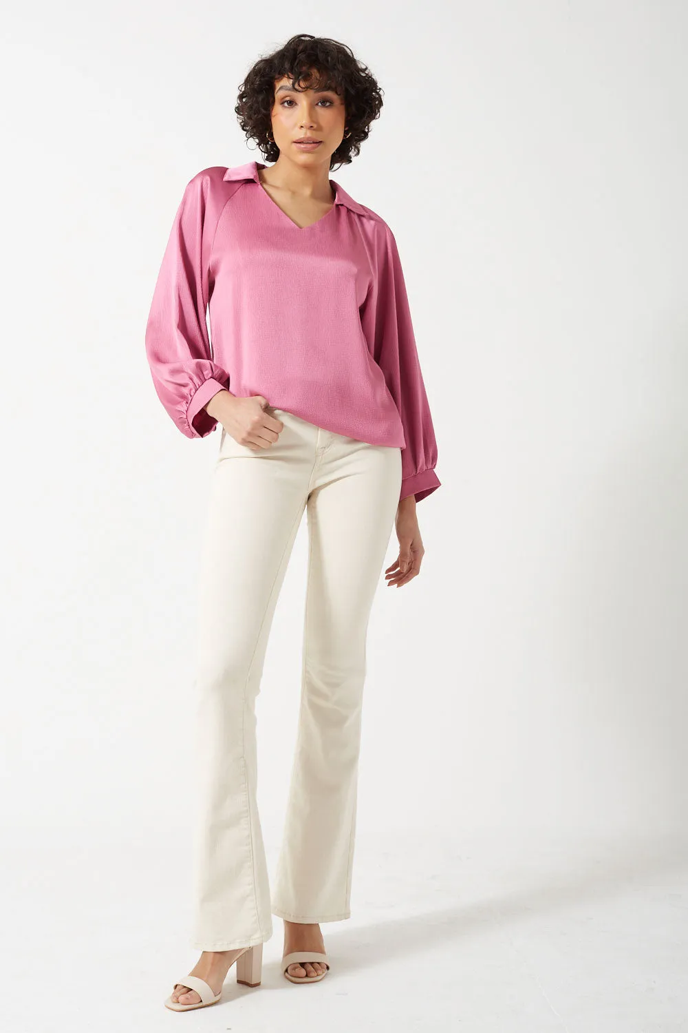 Marc Angelo Collared Neck Satin Blouse