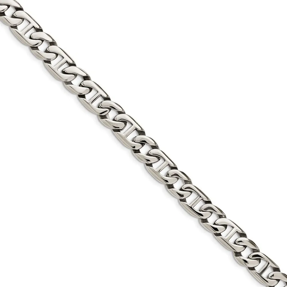 Men's 9mm Stainless Steel Fancy Anchor Chain Necklace, 24 Inch