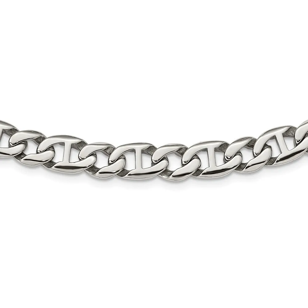 Men's 9mm Stainless Steel Fancy Anchor Chain Necklace, 24 Inch