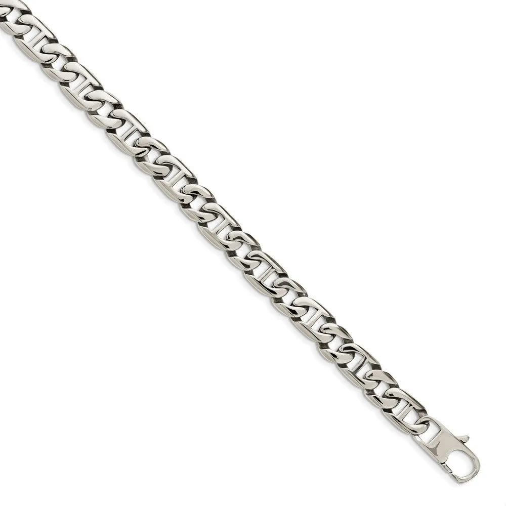 Men's 9mm Stainless Steel Fancy Anchor Chain Necklace, 24 Inch