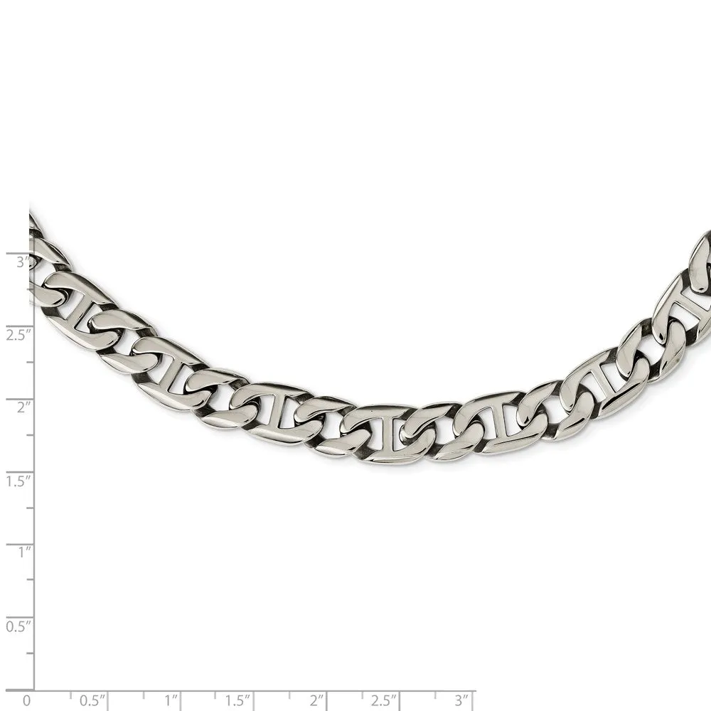 Men's 9mm Stainless Steel Fancy Anchor Chain Necklace, 24 Inch