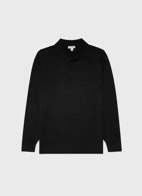 Men's Extra-Fine Merino Polo Shirt in Black