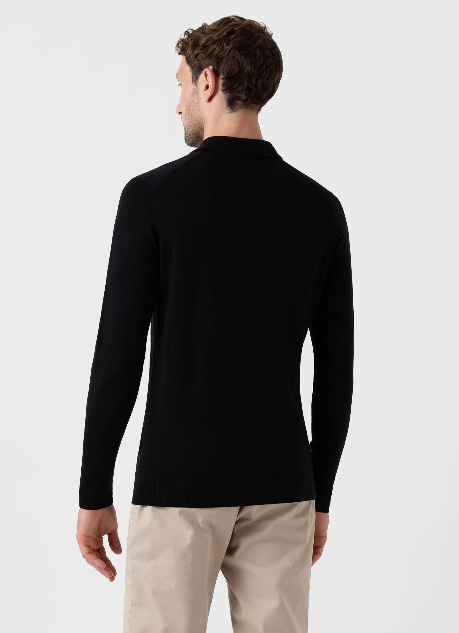 Men's Extra-Fine Merino Polo Shirt in Black