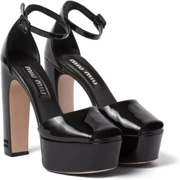 Miu 135mm patent-leather platform sandals Black