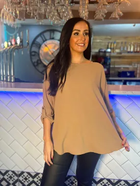 Mocha Crepe Scoop Neck Blouse Jan