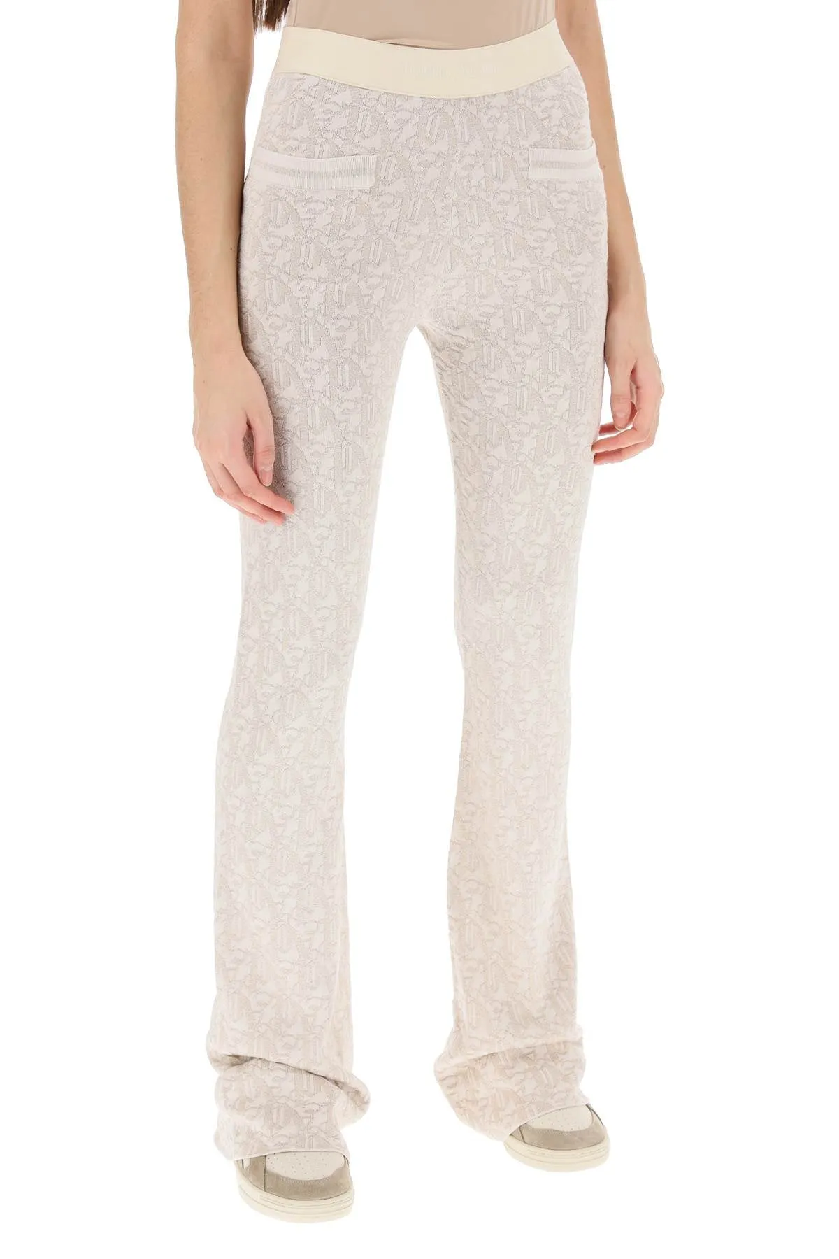 monogram pants in lurex knit PWHG026R24KNI001 OFF WHITE BEIGE