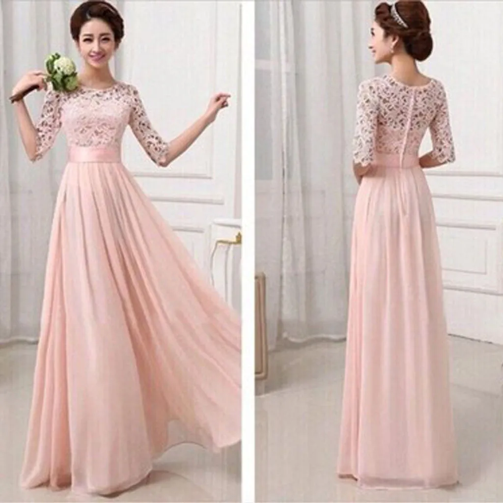 Most Popular Junior Half Sleeve Top Seen-Through Lace Blush Pink Long Bridesmaid Dresses, WG27