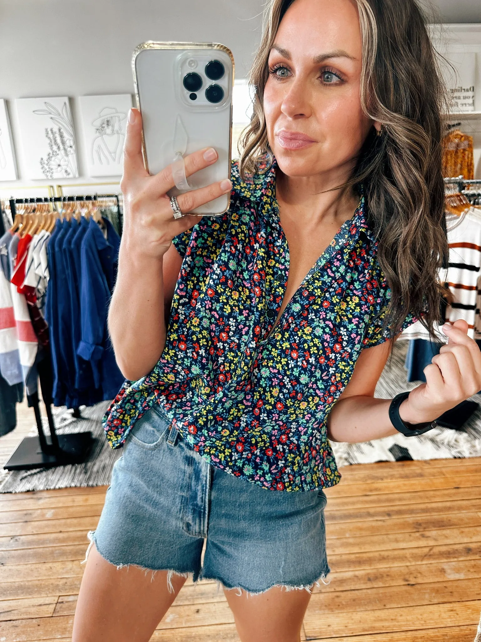 Navy Blue Floral Blouse