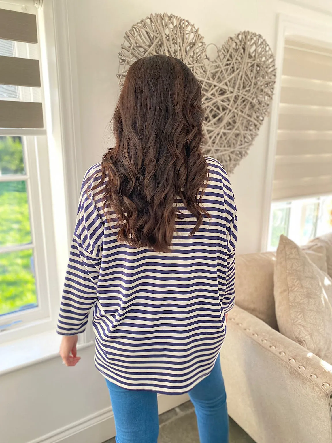 Navy Textured Heart Striped Top Danni