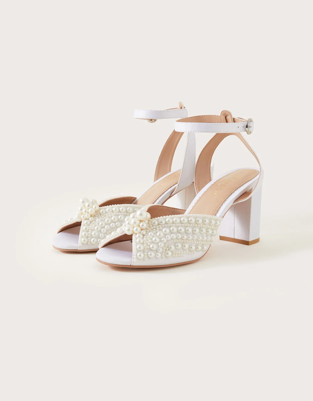 Pearl Bridal Block Heeled Sandals Ivory