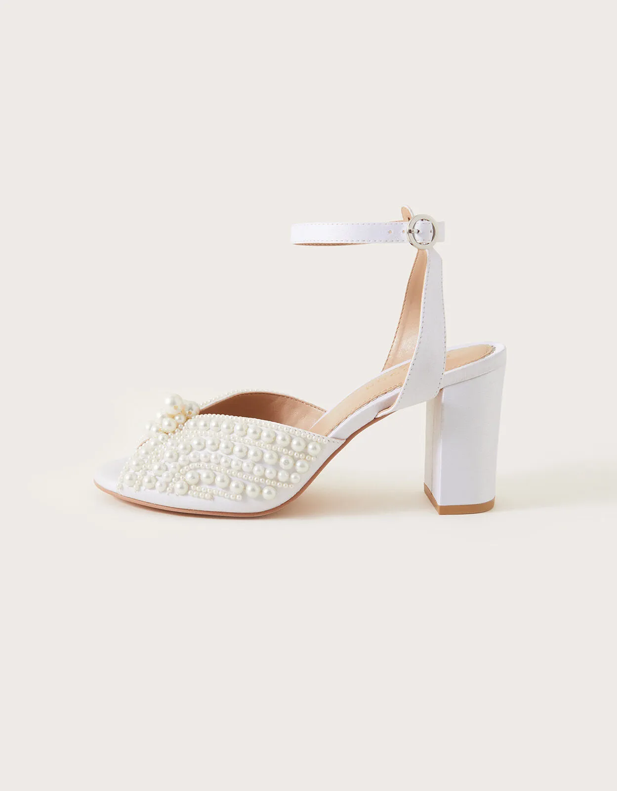 Pearl Bridal Block Heeled Sandals Ivory