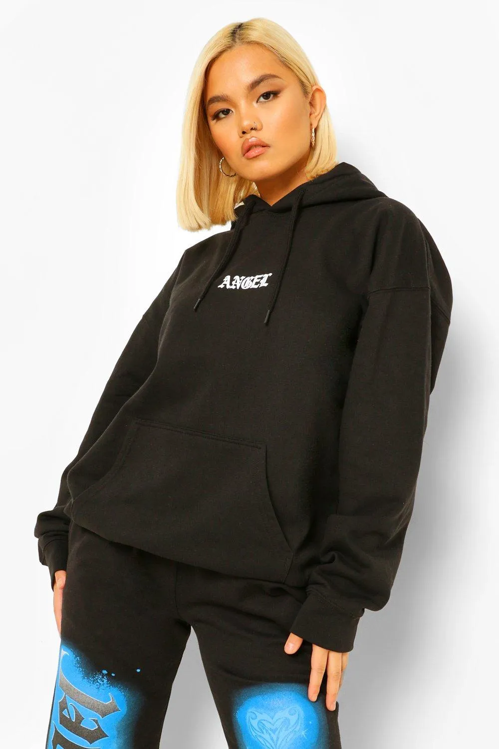 Petite Angel Slogan Oversized Hoody