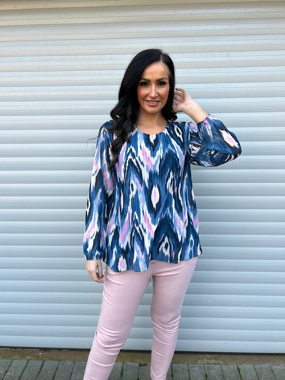 Petrol Blue Diamond Pleated Blouse Charlotte