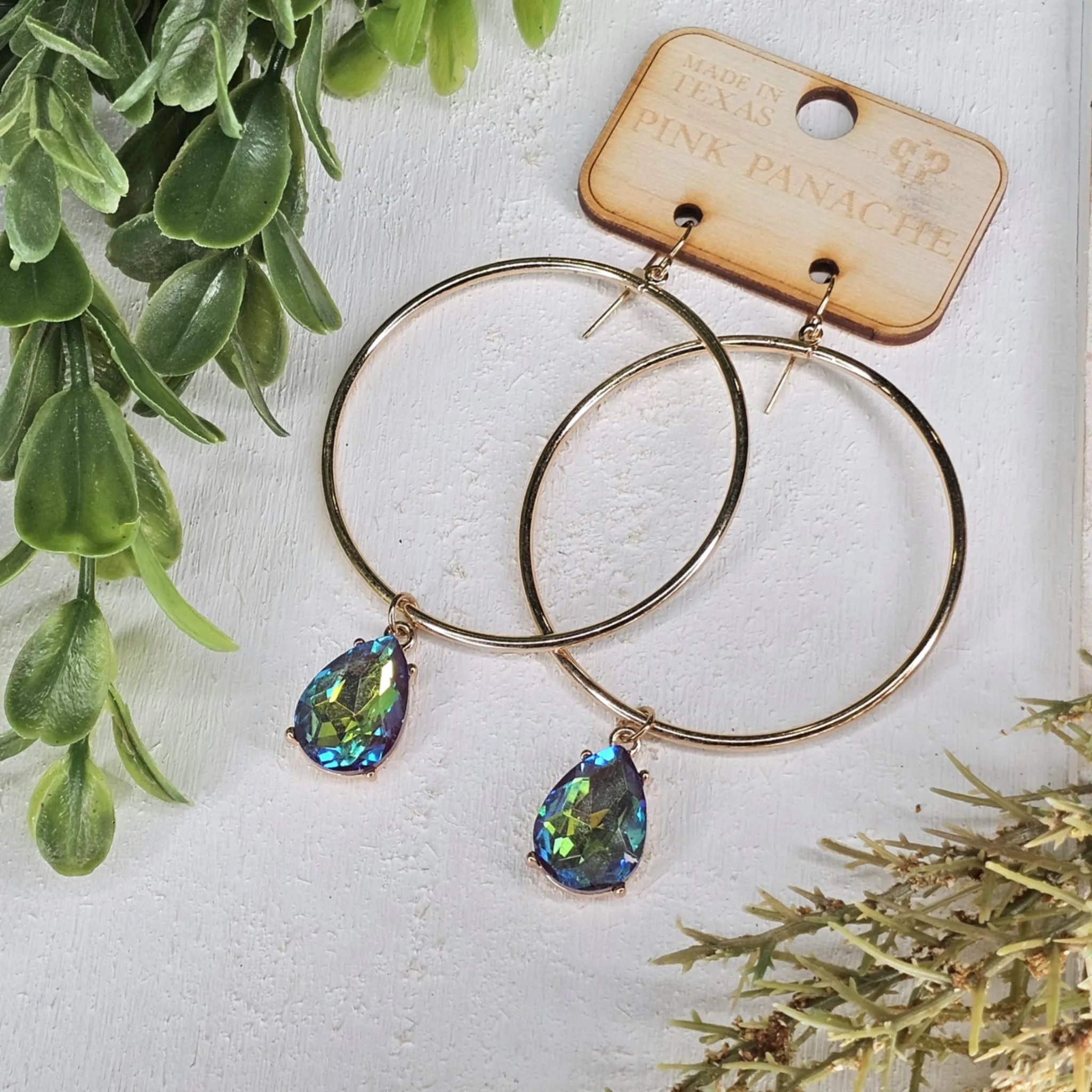 PP Large Gold Hoop Mermaid AB Drop Earrings