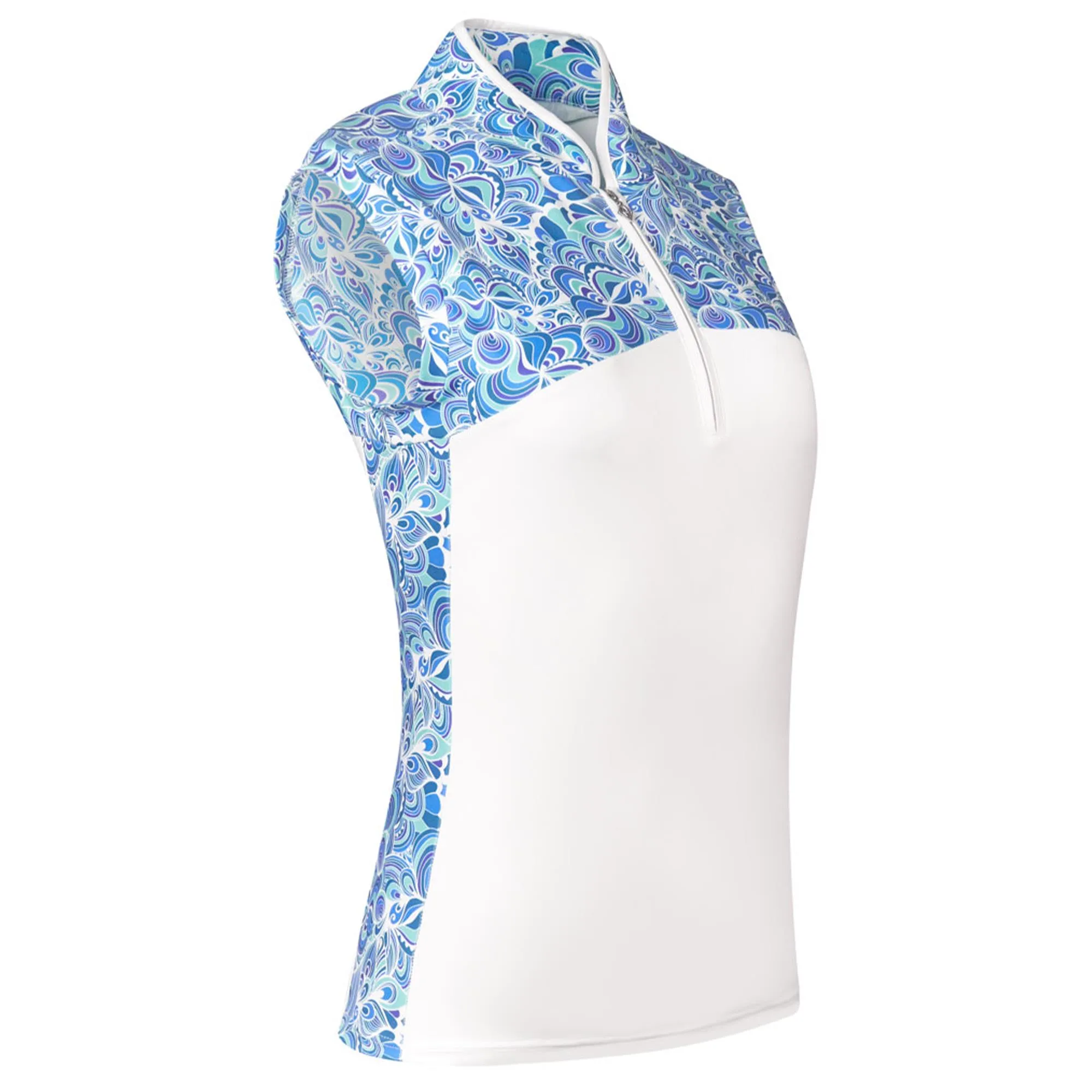 Pure Golf Harmony Ladies Sleeveless Golf Polo Shirt Peacock Swirl