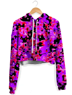 Purple Red and Black Rave Camo Melt Fleece Crop Hoodie