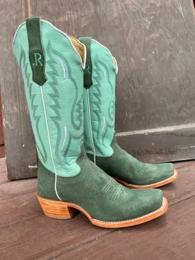 R. Watson Women's Teal Roughout Narrow Square Toe Cowgirl Boots RWL8419