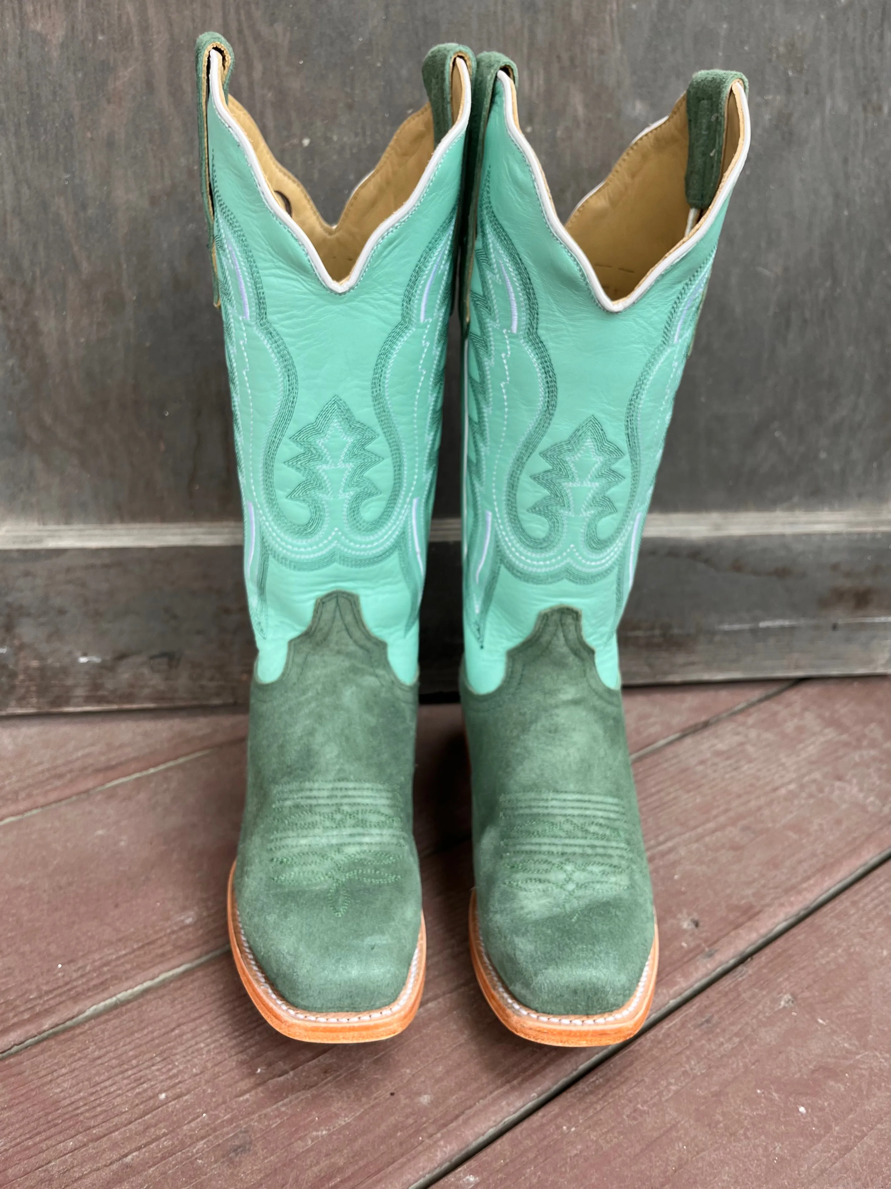 R. Watson Women's Teal Roughout Narrow Square Toe Cowgirl Boots RWL8419