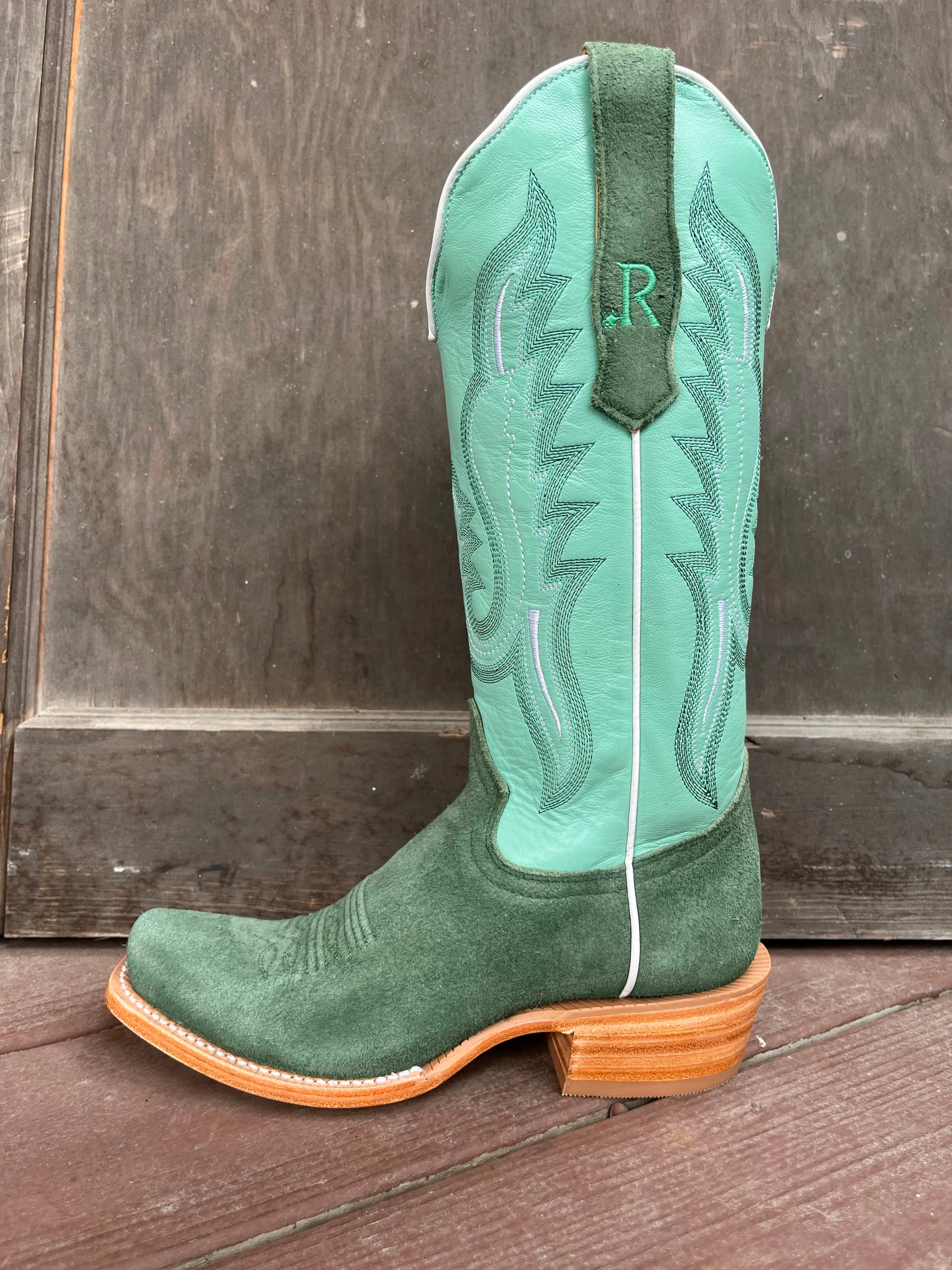 R. Watson Women's Teal Roughout Narrow Square Toe Cowgirl Boots RWL8419