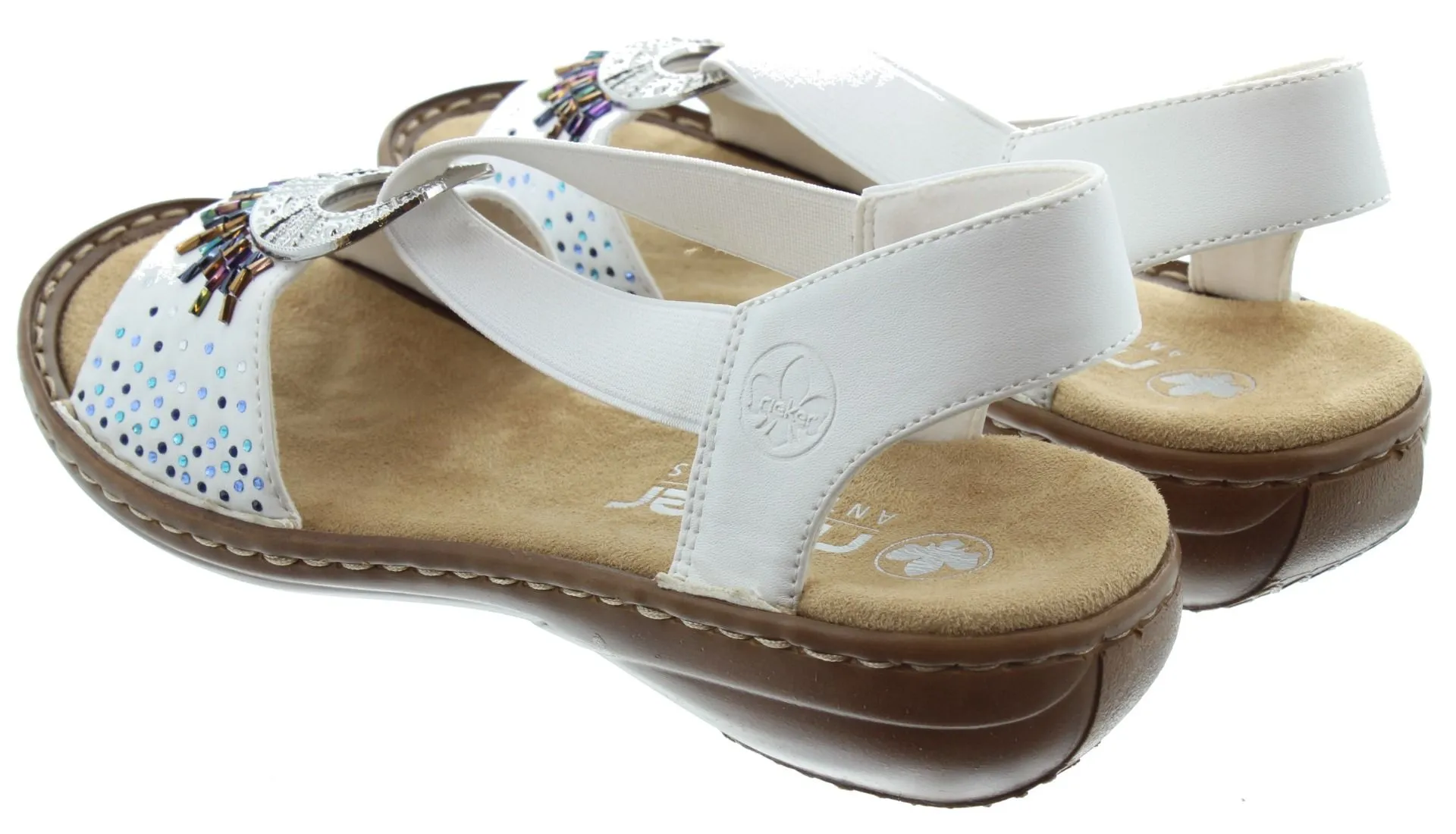 RIEKER Ladies 60880 Flat Sandals In White