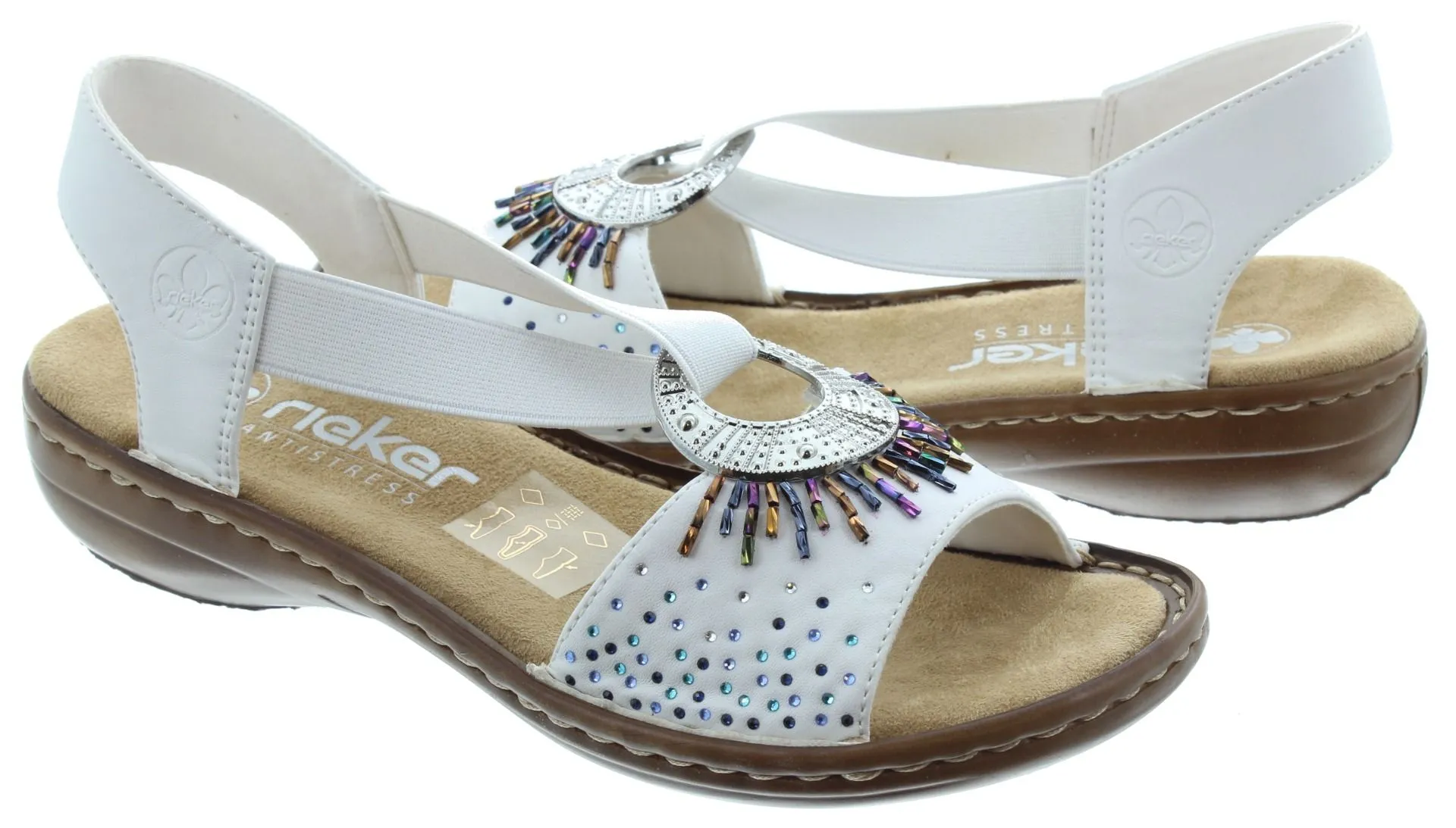 RIEKER Ladies 60880 Flat Sandals In White