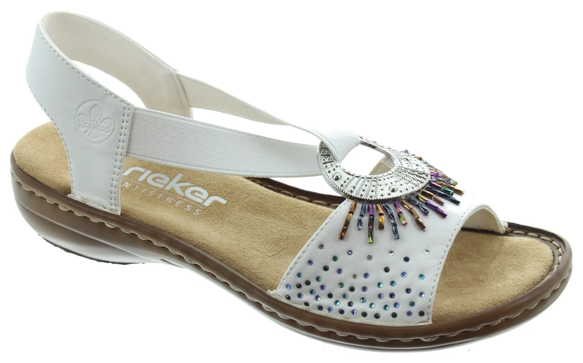 RIEKER Ladies 60880 Flat Sandals In White