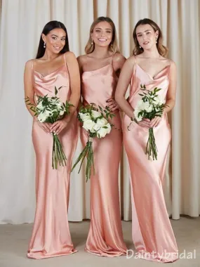 Simple Spaghetti Straps Scoop Sleeveless Column Long Bridesmaid Dress, BG239