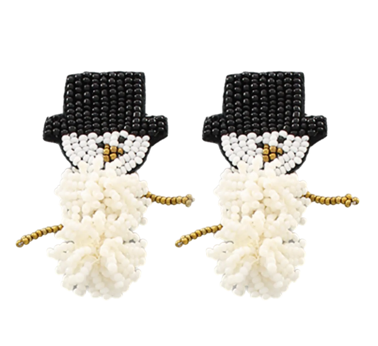 Snowman Hat Beaded Earrings, White Black