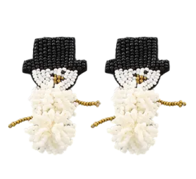 Snowman Hat Beaded Earrings, White Black