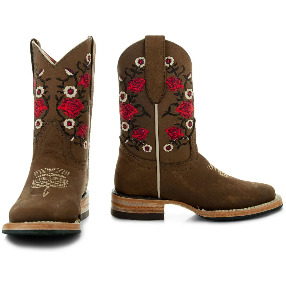 Soto Boots K3009 Girls Red Rose Square Toe Cowboy Boots