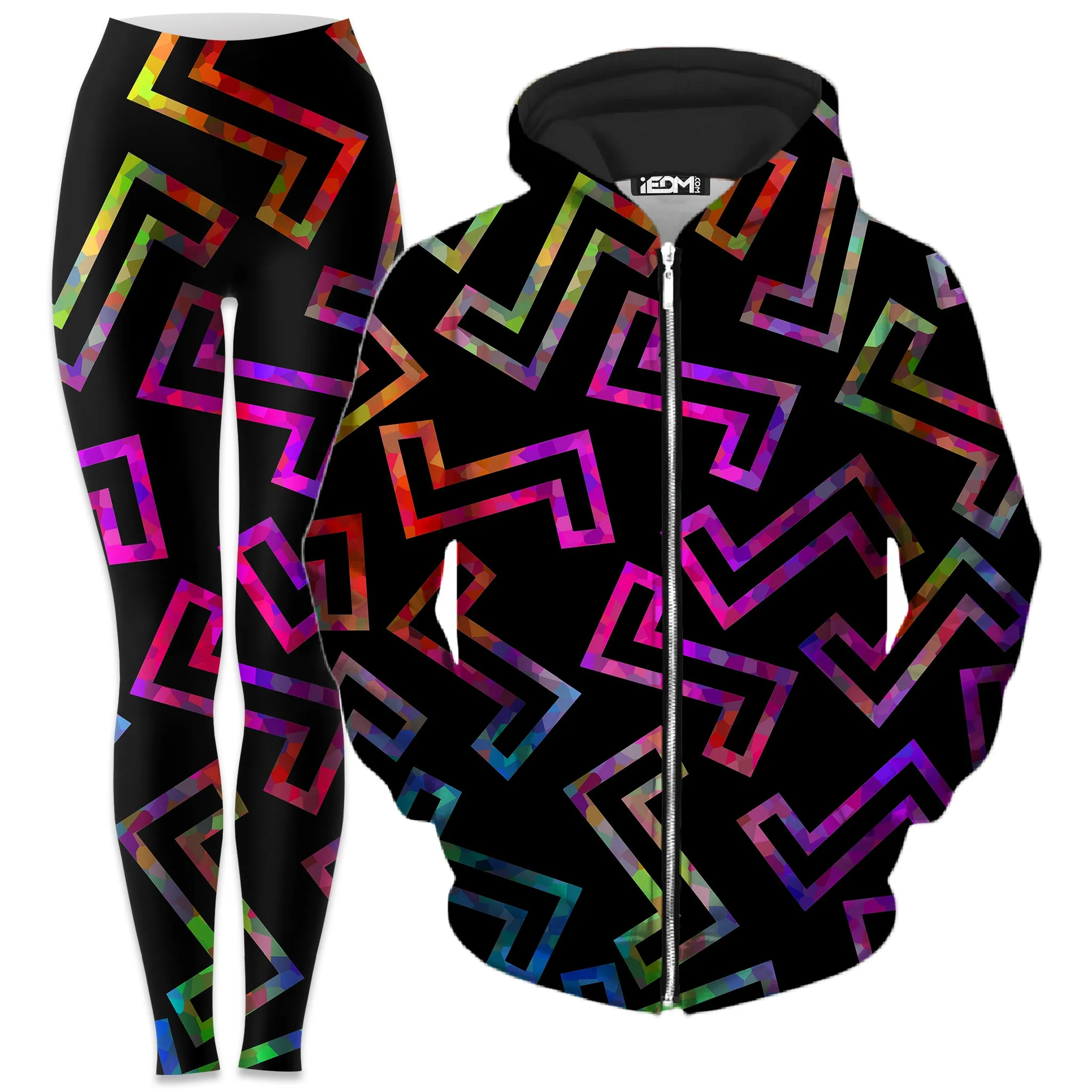 Sparkle Geometric Zip-Up Hoodie and Leggings Combo