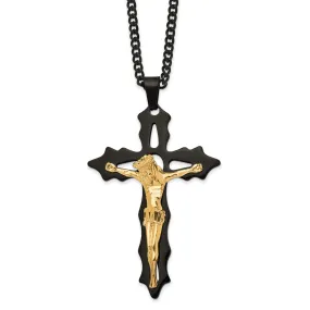 Stainless Steel Black & Gold Tone Plated XL Crucifix Necklace, 24 Inch