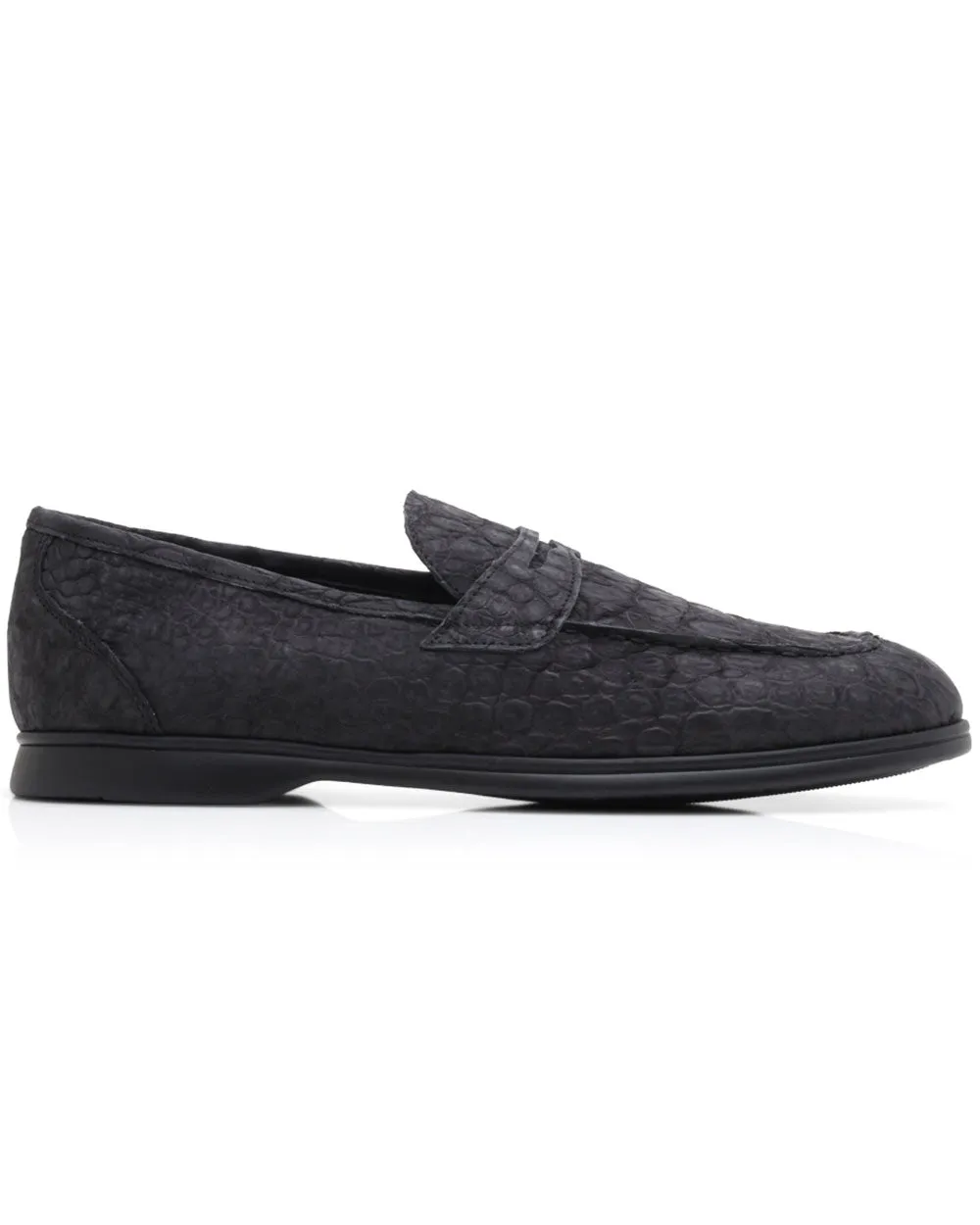 Suede Crocodile Casual Loafer in Black