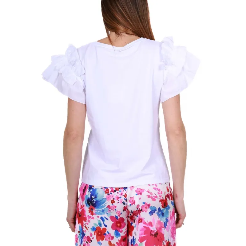 T-SHIRT MANICHE CORTE CON ROUCHES, BIANCO