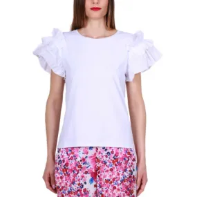 T-SHIRT MANICHE CORTE CON ROUCHES, BIANCO