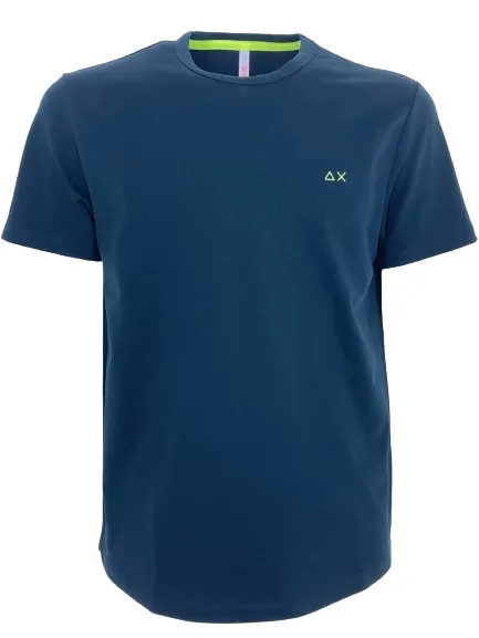 T-SHIRT UOMO BLU CON DETTAGLI FLUO