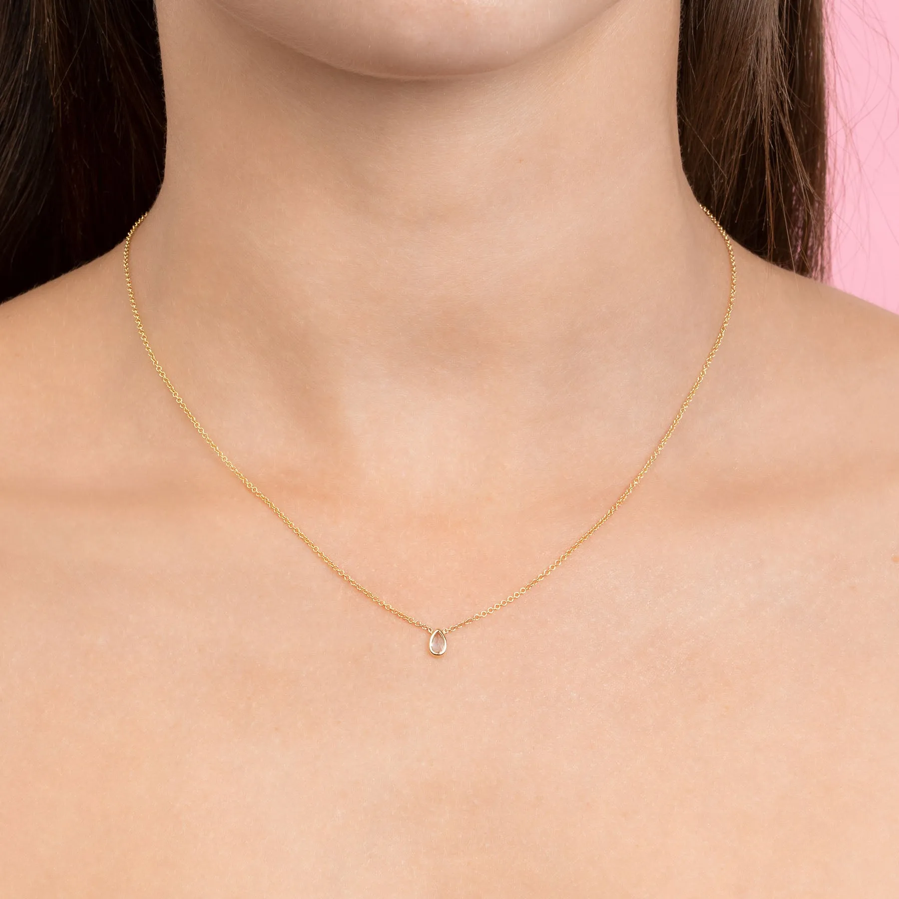 Teardrop Necklace - White Diamond / 14k Yellow Gold